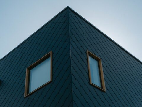 Windows on a modern house exterior