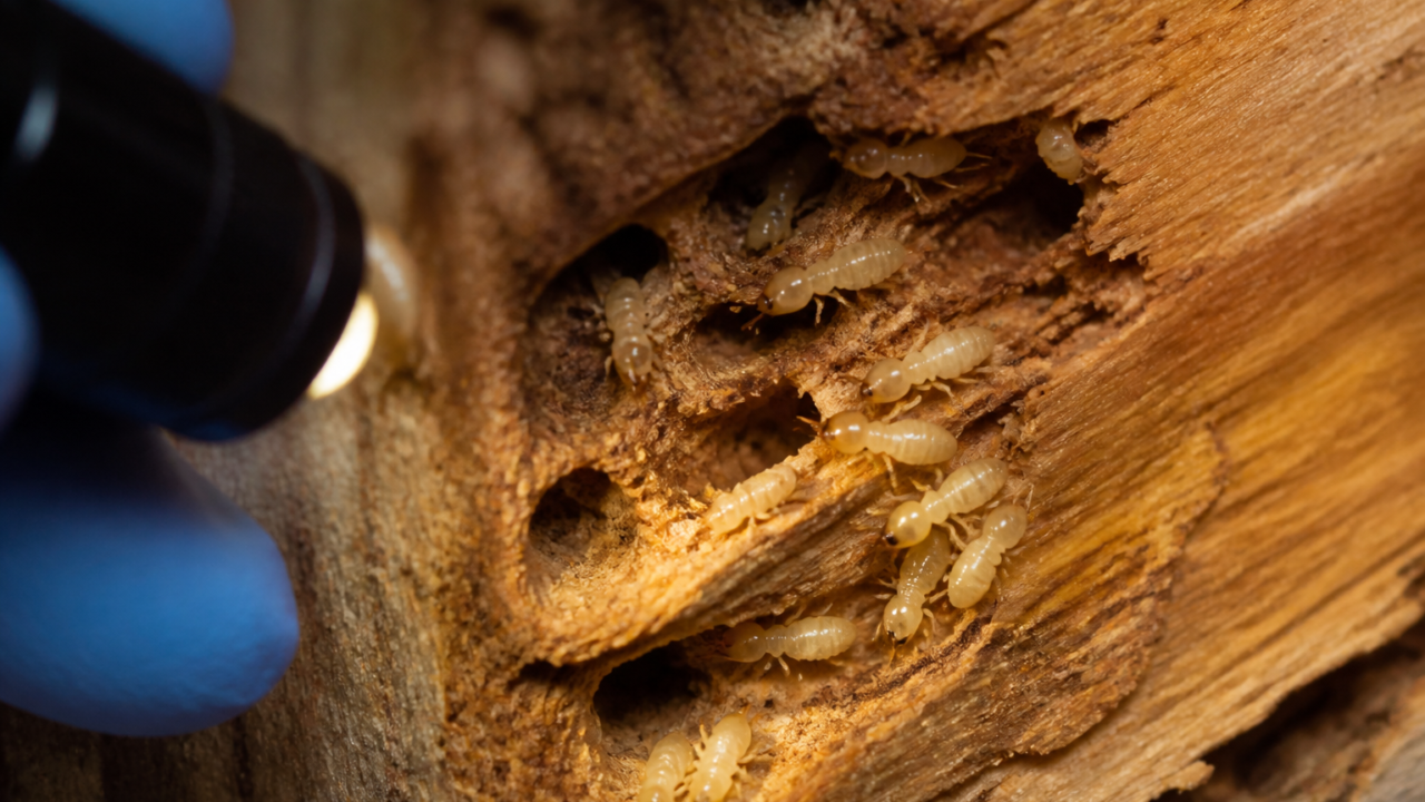 Termites in damaged timber being inspected