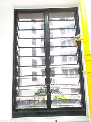 Landed House louvre windows in Grey at Katong