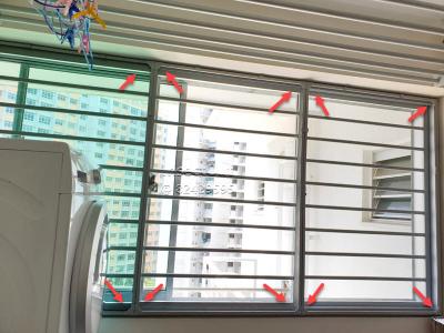 HDB Kitchen 3-panel window with grilles in Grey at Sengkang Rivervale
